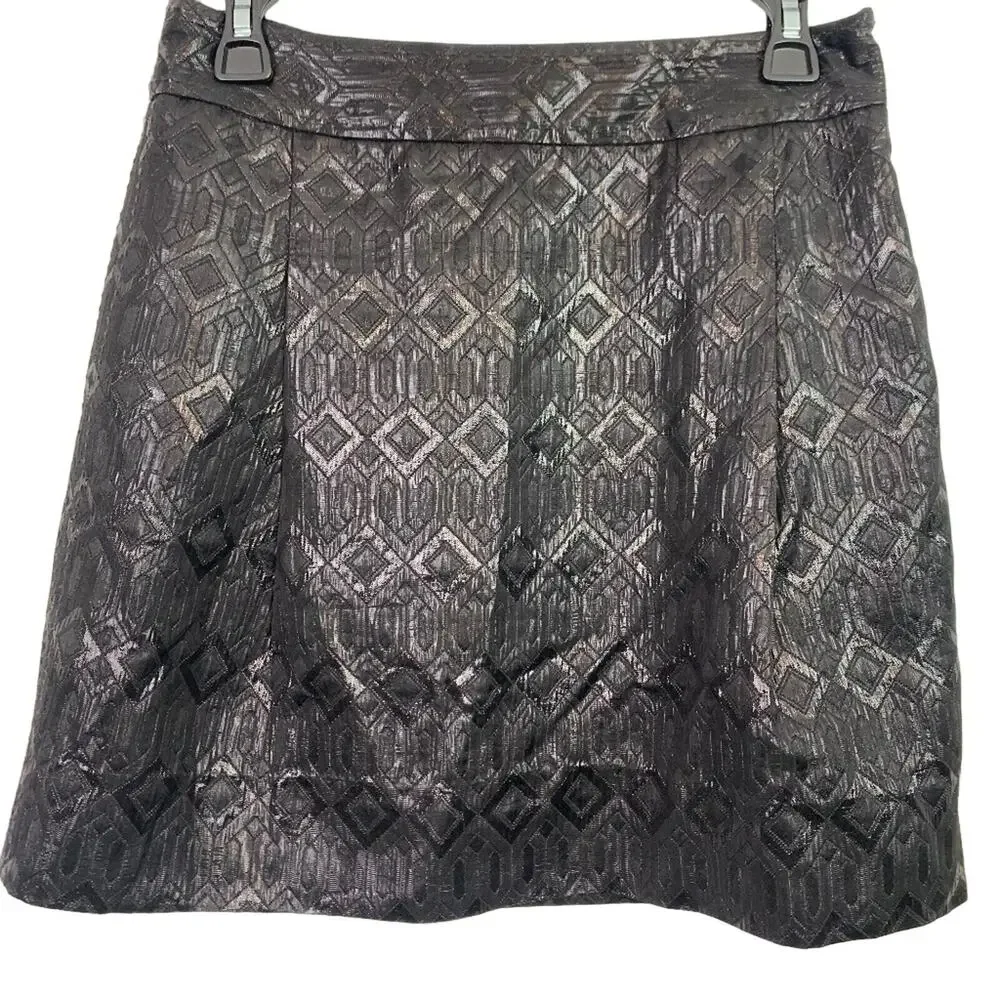 Tory Burch Womens Siri Short Whimsigoth Witchy Shiny Pleated Black Skirt sz 6